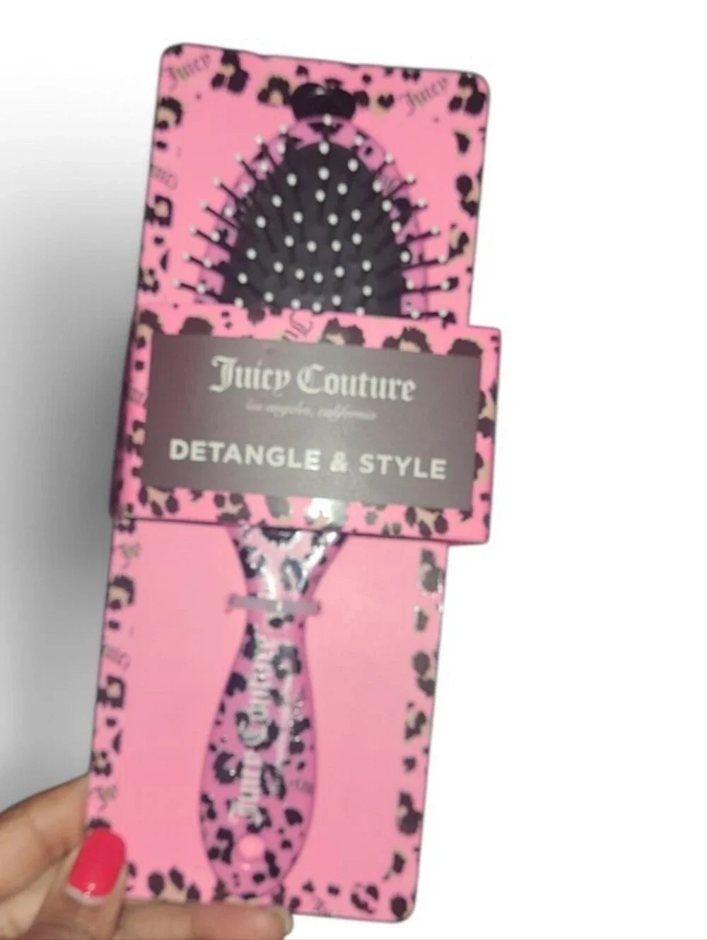 Juicy Couture Pink Leopard Detangle & Style Hair Brush - Black Bristles